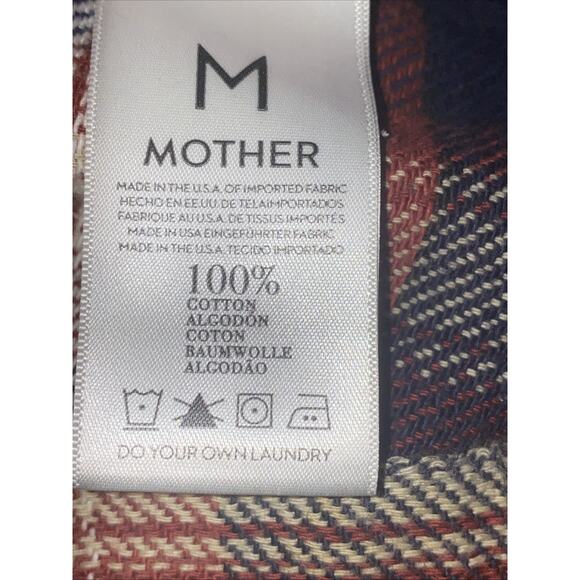 Mother The Frenchie Red Plaid Shirt Size Medium Button Up 100% Cotton Women - Picture 7 of 8